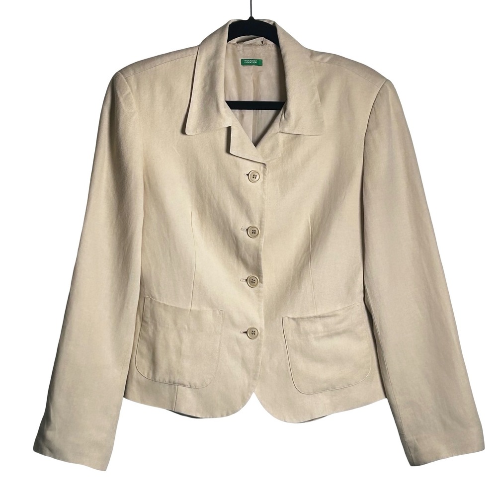 Benetton Vintage Linen Blend Tailored Blazer Women's Italy Size 44 US Size 8